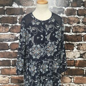Hinge Dress Boho Floral Butterfly Blue Small